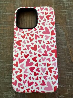 14 Pro Max Pink & Red Heart Pattern Phone Case - Stylish Protective Cover